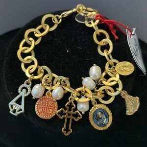 Maldita Rita Gold Madonna Religious Charms 
7” Bracelet NWT